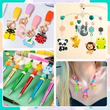 30Pcs Silicone Focal Beads, Silicone Beads for Pen, Animals Silicone Loose Beads for Keychain, Necklace Bracelet Lanyard Making