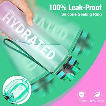 Sahara Sailor Water Bottle 32oz, Durable and Leakproof Water Bottles Motivational with Time Marker, ...