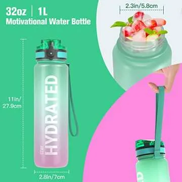 Sahara Sailor Water Bottle 32oz, Durable and Leakproof Water Bottles Motivational with Time Marker, Tritan, BPA Free, Wide Mouth with Easy Clean Brush for Gym, Travel, Home, School, Office (1 Bottle)