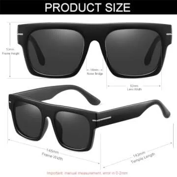 NIDOVIX Classic Vintage Square Sunglasses for Men Women Large Frame Retro 70s Sun Glasses UV400 Protection (Black/Grey)