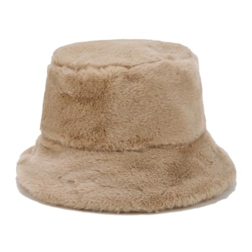 Quanhaigou Winter Faux Fur Bucket Hat - Fuzzy Warm Hat for Women Men, Fluffy Fisherman Cap (Plain Li...