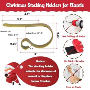ZYSUN Christmas Stocking Holders, 4 Pack Non-Slip Stocking Hangers for Mantel Fireplace with Adjustable Design, Gold