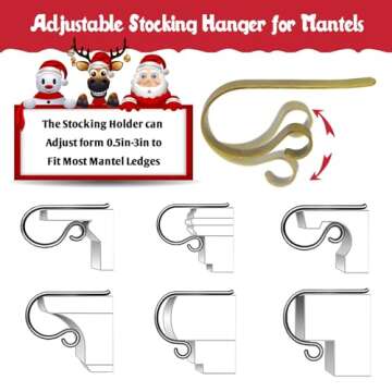 ZYSUN Christmas Stocking Holders, 4 Pack Non-Slip Stocking Hangers for Mantel Fireplace with Adjustable Design, Gold
