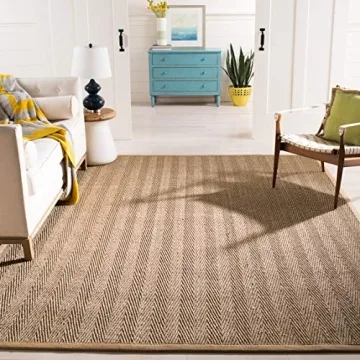 SAFAVIEH Natural Fiber Collection Area Rug - 8' x 10', Natural & Beige, Border Herringbone Seagrass ...
