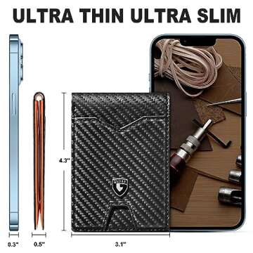 GSOIAX Slim Wallet for Men with 11 card Slots Rfid Blocking Carbon Fiber wallets Bifold Credit Card Holder Minimalist Leather With Gift Box (Carbon Black and Orange)