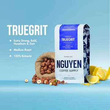 Nguyen Coffee Supply Truegrit Robusta Medium Roast - Premium Whole Beans, Direct Trade, Low Acid, Hi...