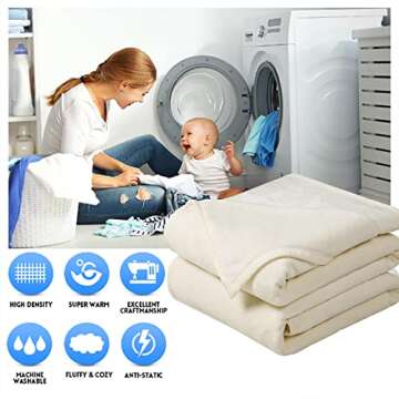 EASELAND Soft Queen Size Blanket Winter Warm Fuzzy Microplush Lightweight Thermal Fleece Blankets for Couch Bed Sofa,90x90 Inches,Ivory