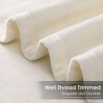 EASELAND Soft Queen Size Blanket Winter Warm Fuzzy Microplush Lightweight Thermal Fleece Blankets for Couch Bed Sofa,90x90 Inches,Ivory
