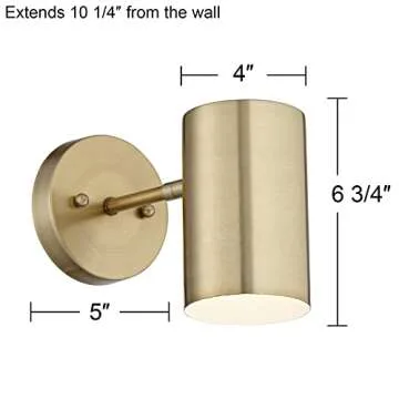 360 Lighting Carla Modern Indoor Adjustable Wall Mount Lamp Polished Brass Metal Hardwired Light Fixture Cylinder Down Shade for Bedroom Bedside House Reading Living Room Home Hallway Dining