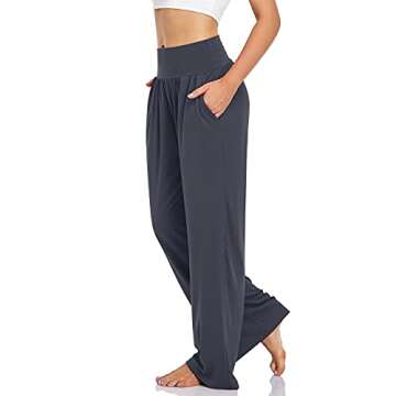 UEU Women's High Waist Yoga Pants Charcoal Casual Loose Fit Lounge Pajama Wide Leg Athletic Sweat Pa...