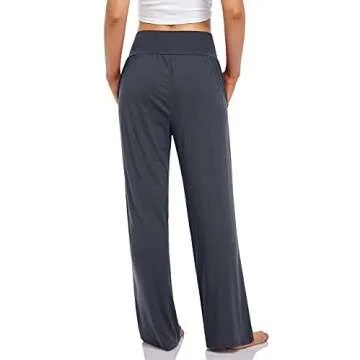 UEU Women's High Waist Yoga Pants Charcoal Casual Loose Fit Lounge Pajama Wide Leg Athletic Sweat Pants with Pockets(Darkgray,S)
