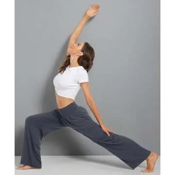 UEU Women's High Waist Yoga Pants Charcoal Casual Loose Fit Lounge Pajama Wide Leg Athletic Sweat Pants with Pockets(Darkgray,S)