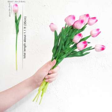 FiveSeasonStuff Tulips Artificial Flowers | Real Touch | Wedding Bouquet Home Décor Party | Floral Arrangements | 15 Stems (Creamy Pink)