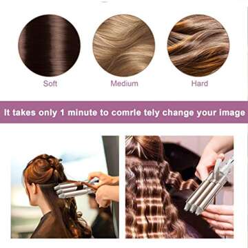 3 Barrel Curler Waver, 3 Barrel Hair Waver Curling Iron Wand with LCD Display Adjustable Temperature, 1 Inch Tourmaline Ceramic Curler, Beach Curly Tongs Crimpers Styling Tools for Large Waves (22mm)