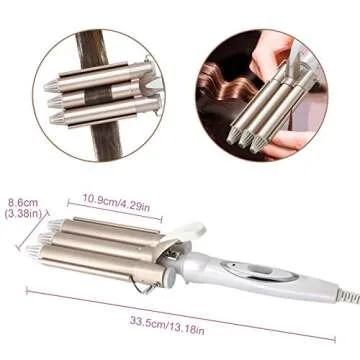 3 Barrel Curler Waver, 3 Barrel Hair Waver Curling Iron Wand with LCD Display Adjustable Temperature, 1 Inch Tourmaline Ceramic Curler, Beach Curly Tongs Crimpers Styling Tools for Large Waves (22mm)