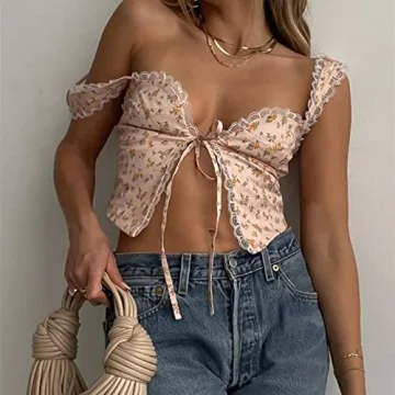 Chic Lace Trim V Neck Crop Top for Women Summer