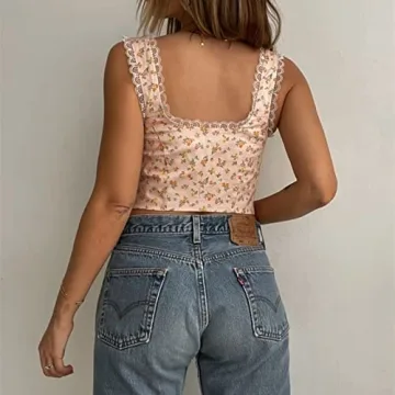 Chic Lace Trim V Neck Crop Top for Women Summer
