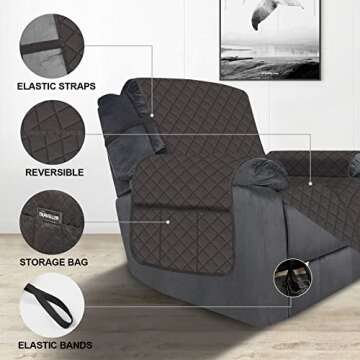 Deeky Recliner Chair Covers for Large Recliner, Reclining Chair Cover Slipcovers, Couch Sofa Covers for Dogs Pets Reversible Water Resistant Furniture Covers with Elastic Straps, Chocolate/Chocolate