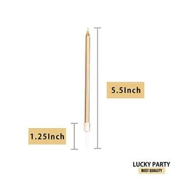 24 Count Birthday Party Long Thin Cake Candles Metallic Birthday Candles in Holders for Birthday Cakes Decorations, Champagne Gold by Lucky Party