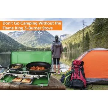 Flame King YSNBBQ-136M 3-Burner Portable Camping Stove Grill w/Toast Tray, Great for Outdoor Cooking...