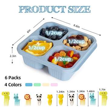 DESLON 4 Pack Snack Containers for Kids Adults, 4 Compartment Bento Snack Box, Reusable Meal Prep Lu...