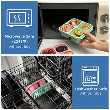 DESLON 4 Pack Snack Containers for Kids Adults, 4 Compartment Bento Snack Box, Reusable Meal Prep Lunch Containers with Compartment, Divided Small Snack Containers Bento Box for Travel Work