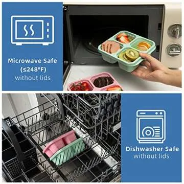 DESLON 4 Pack Snack Containers for Kids Adults, 4 Compartment Bento Snack Box, Reusable Meal Prep Lunch Containers with Compartment, Divided Small Snack Containers Bento Box for Travel Work