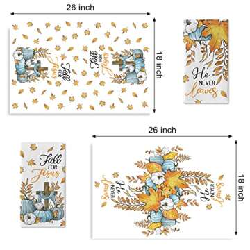 Seliem Christian Fall for Jesus Kitchen Dish Towels Set of 2, Autumn Religious Cross Teal Pumpkin Ha...