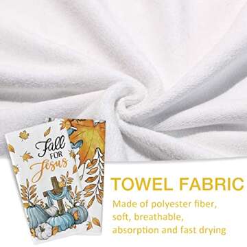 Seliem Christian Fall for Jesus Kitchen Dish Towels Set of 2, Autumn Religious Cross Teal Pumpkin Hand Towels Drying Baking Cooking Cloth, Maple Leaves Farmhouse Home Kitchen Decor 18 x 26 Inch