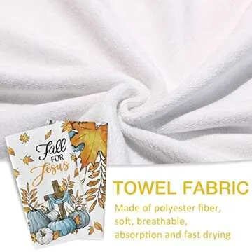 Seliem Christian Fall for Jesus Kitchen Dish Towels Set of 2, Autumn Religious Cross Teal Pumpkin Hand Towels Drying Baking Cooking Cloth, Maple Leaves Farmhouse Home Kitchen Decor 18 x 26 Inch