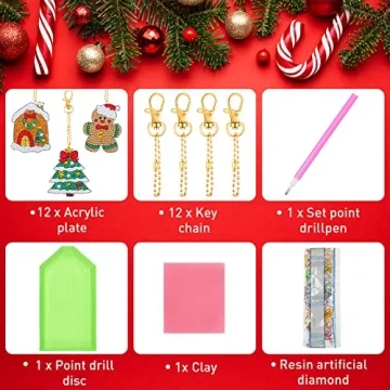 Enchanting 12 Piece Christmas Diamond Art Ornament Kit