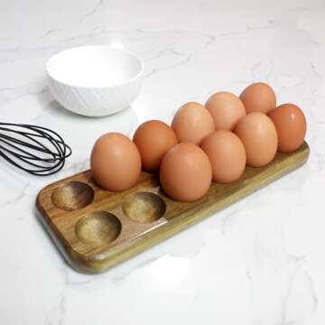 Rustic Wooden Egg Tray for Kitchen & Refrigerator Storage