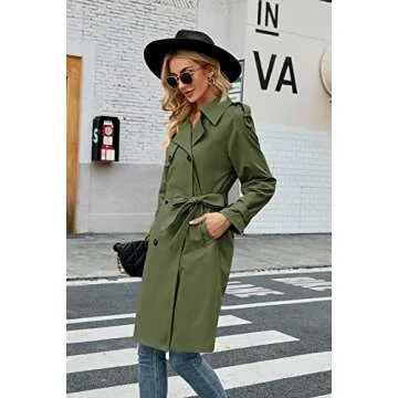 Makkrom Women's Double Breasted Long Trench Coat Windproof Classic Lapel Slim Overcoat with Belt