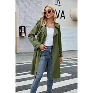 Makkrom Women's Double Breasted Long Trench Coat Windproof Classic Lapel Slim Overcoat with Belt