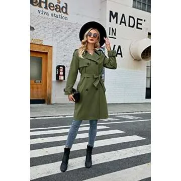 Makkrom Women's Double Breasted Long Trench Coat Windproof Classic Lapel Slim Overcoat with Belt