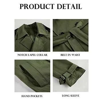 Makkrom Women's Double Breasted Long Trench Coat Windproof Classic Lapel Slim Overcoat with Belt
