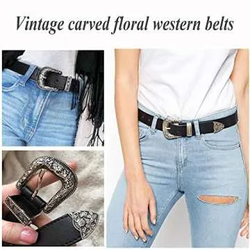 INOGIH Western-Leather-Belts-Women Vintage Waist-Belts with Hollow Out Flower Buckle