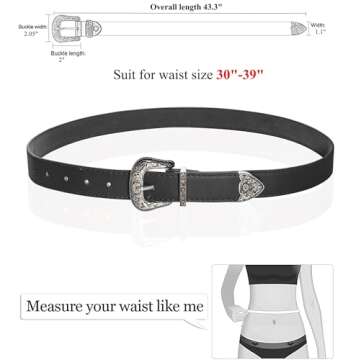 INOGIH Western-Leather-Belts-Women Vintage Waist-Belts with Hollow Out Flower Buckle