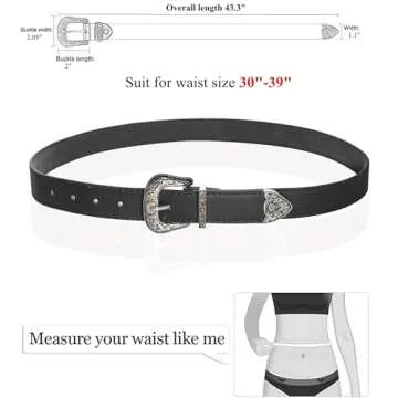 INOGIH Western-Leather-Belts-Women Vintage Waist-Belts with Hollow Out Flower Buckle