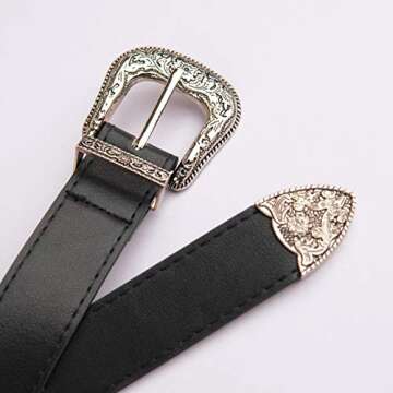 INOGIH Western-Leather-Belts-Women Vintage Waist-Belts with Hollow Out Flower Buckle
