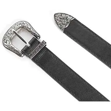 INOGIH Western-Leather-Belts-Women Vintage Waist-Belts with Hollow Out Flower Buckle