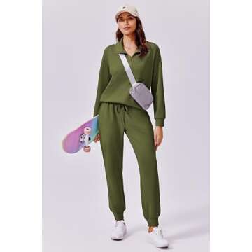 PINSPARK 2 Piece Sets for Women 2024 Fall Travel Outfits Long Sleeve Tracksuit Joggers Sets Half Zip Sweatsuit Matching Set