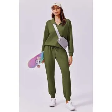 PINSPARK 2 Piece Sets for Women 2024 Fall Travel Outfits Long Sleeve Tracksuit Joggers Sets Half Zip Sweatsuit Matching Set