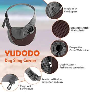 YUDODO Pet Dog Sling Carrier Breathable Mesh Travel Safe Sling Bag Carrier for Dogs Cats (M(up to 10 lbs), Brown Reflective)