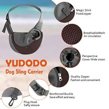 YUDODO Pet Dog Sling Carrier Breathable Mesh Travel Safe Sling Bag Carrier for Dogs Cats (M(up to 10 lbs), Brown Reflective)