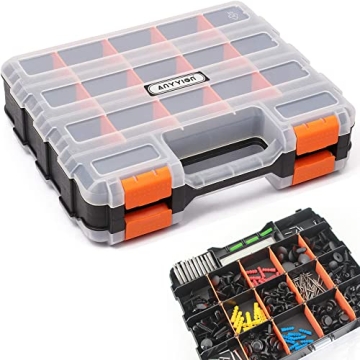 Anyyion Small Parts Organizer, 34-Compartments Double Side parts organizer with Removable Dividers f...
