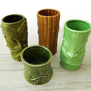 BARCONIC Tiki Mugs Set of 4 Drinkware for Parties