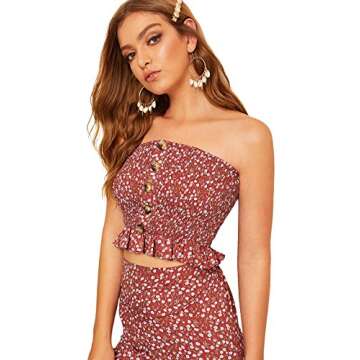 Floerns Women's Summer 2 Piece Tube Top Outfit Rust-1