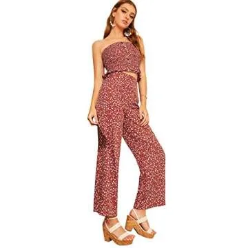 Floerns Women's Summer 2 Piece Tube Top Outfit Rust-1