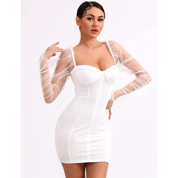L'VOW Sexy Mesh Sheer Club Dress Elegant Comfortable